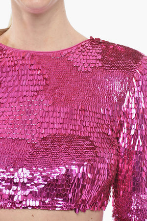 Pailletten-Langarm-Crop-Top LEANNE