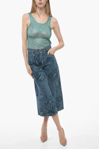 Jeans Gaucho Wide Leg in Denim Jacquard