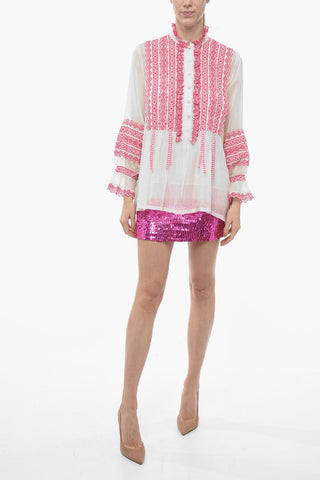 Silk-blend Blouse with Broderie Anglaise