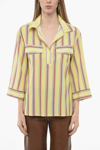 Bayadere Patterned Silk Blend Blouse with 3/4 Sleeves