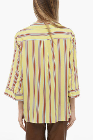 Bayadere Patterned Silk Blend Blouse with 3/4 Sleeves