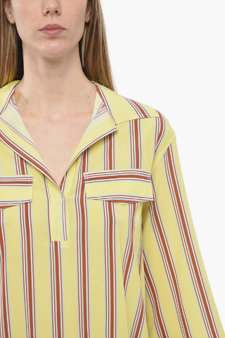Bayadere Patterned Silk Blend Blouse with 3/4 Sleeves