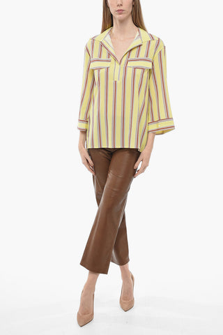 Bayadere Patterned Silk Blend Blouse with 3/4 Sleeves