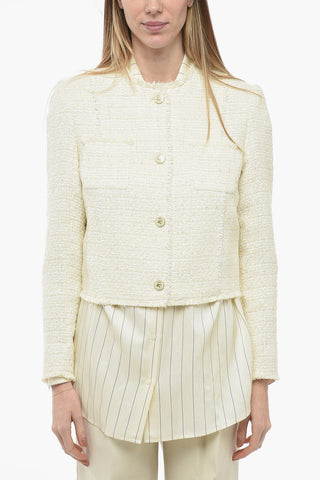 Blazer Crop in Tweed con Bottoni Logati