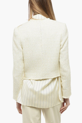 Blazer Crop in Tweed con Bottoni Logati