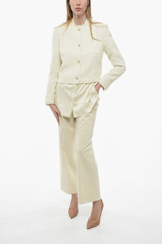 Blazer Crop in Tweed con Bottoni Logati
