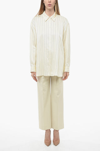 Camicia Oversized in Misto Lino con Motivo Gessato