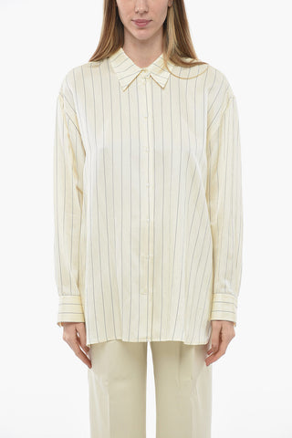 Camicia Oversized in Misto Lino con Motivo Gessato