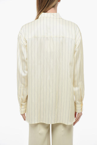 Camicia Oversized in Misto Lino con Motivo Gessato
