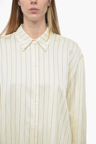 Camicia Oversized in Misto Lino con Motivo Gessato