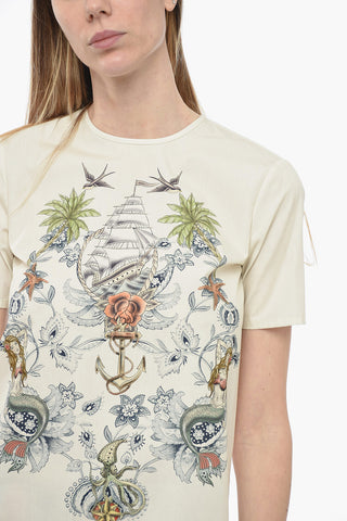 Short-sleeved Popeline Blouse with Print