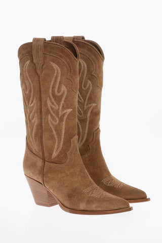 Stivali Western in Suede con Punta Stretta 8cm
