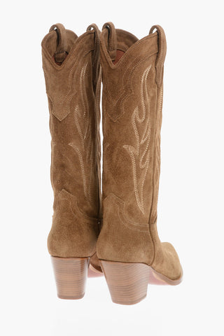Stivali Western in Suede con Punta Stretta 8cm