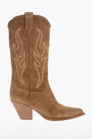 Stivali Western in Suede con Punta Stretta 8cm