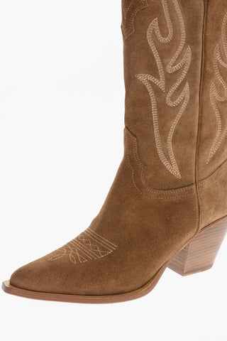 Stivali Western in Suede con Punta Stretta 8cm