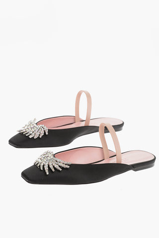 Jewels Embellished Satin Mules