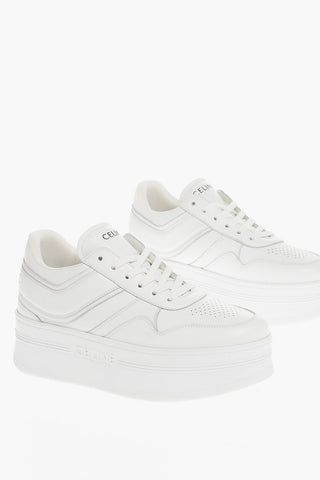 Sneakers in Pelle a Tinta Unita con Platform 5cm