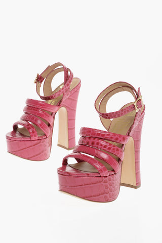 Crocodile Effect Leather BRITNEY Ankle-Strap Sandals Heel 15.5cm