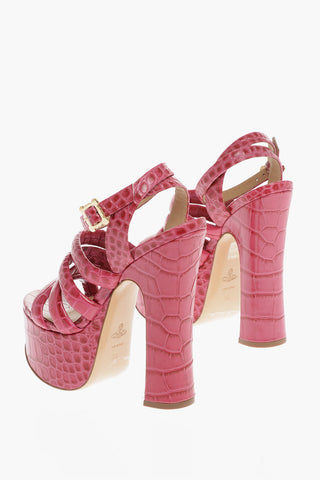 Crocodile Effect Leather BRITNEY Ankle-Strap Sandals Heel 15.5cm