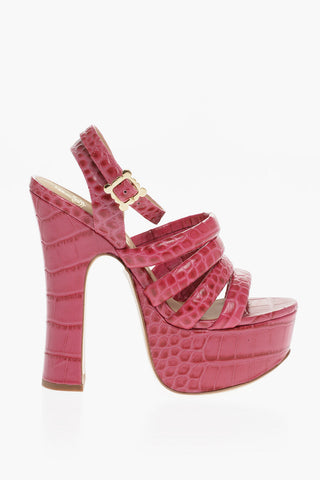 Crocodile Effect Leather BRITNEY Ankle-Strap Sandals Heel 15.5cm