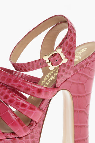 Crocodile Effect Leather BRITNEY Ankle-Strap Sandals Heel 15.5cm