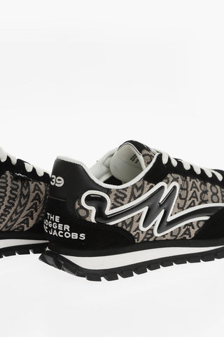 THE MARC JACOBS Fabric and Suede THE JOGGER Low Top Sneakers with All-Over Logo and Removable Application
