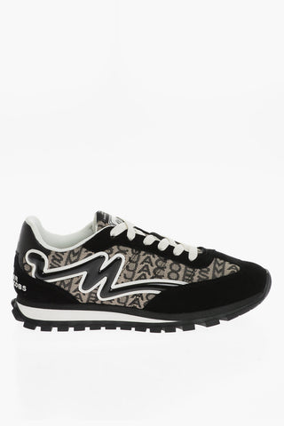 THE MARC JACOBS Fabric and Suede THE JOGGER Low Top Sneakers with All-Over Logo and Removable Application