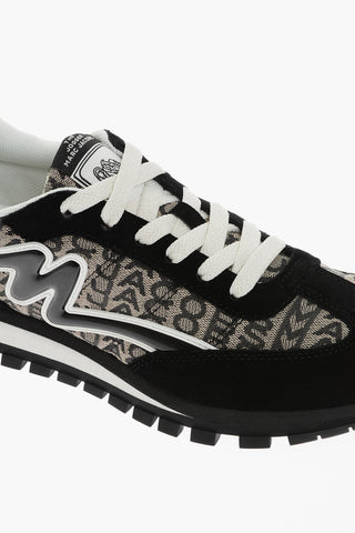 THE MARC JACOBS Fabric and Suede THE JOGGER Low Top Sneakers with All-Over Logo and Removable Application