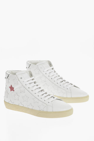 Leather High-Top Sneakers With Star Patches