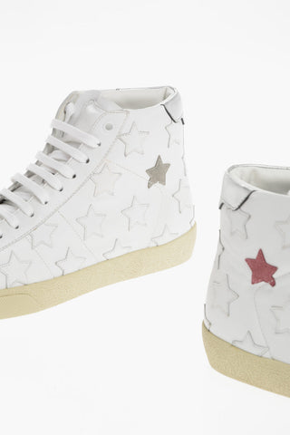 Leather High-Top Sneakers With Star Patches