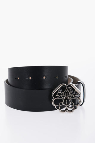 Solid Color Leather Belt with Silver-Tone Buckle 40mm