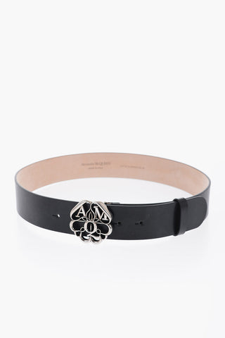 Solid Color Leather Belt with Silver-Tone Buckle 40mm