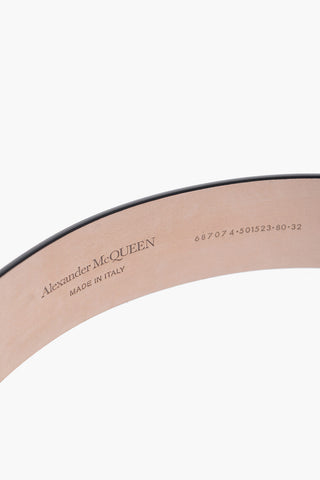 Solid Color Leather Belt with Silver-Tone Buckle 40mm