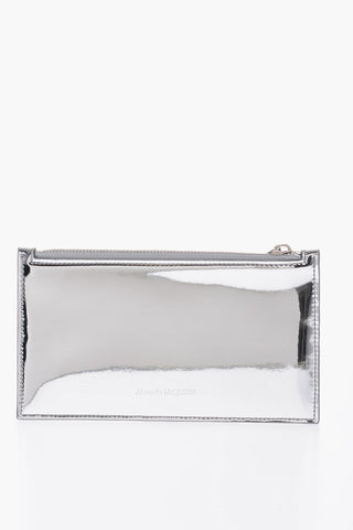 Mirrored Effect Leather Wallet with Zip Closure
