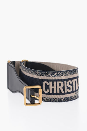 Leather and Fabric Waist Belt with Contrasting Logo 65mm