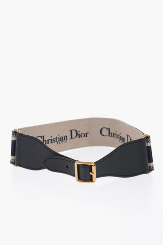 Leather and Fabric Waist Belt with Contrasting Logo 65mm
