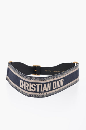 Leather and Fabric Waist Belt with Contrasting Logo 65mm