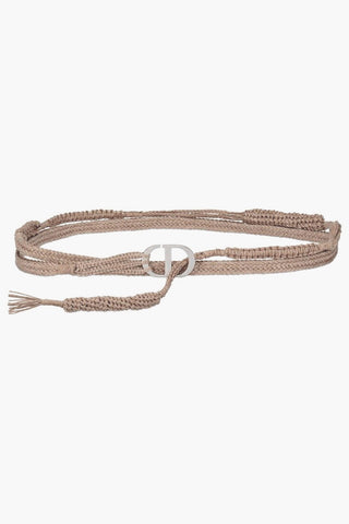Solid Color Jute Belt with Silver-Tone Buckle 15mm