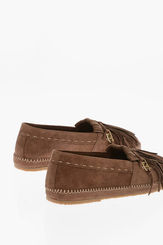 Suede Leather Loafers With Fringes