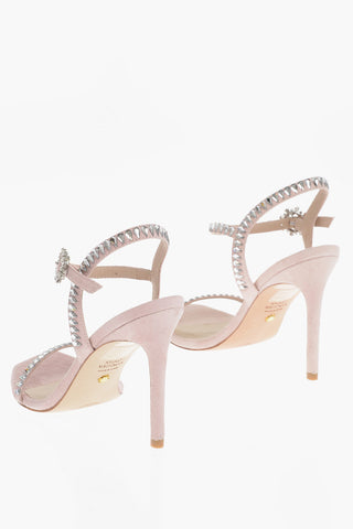 Suede Leather sandals With Rhinestones details 11 cm