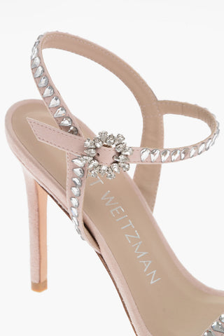 Suede Leather sandals With Rhinestones details 11 cm
