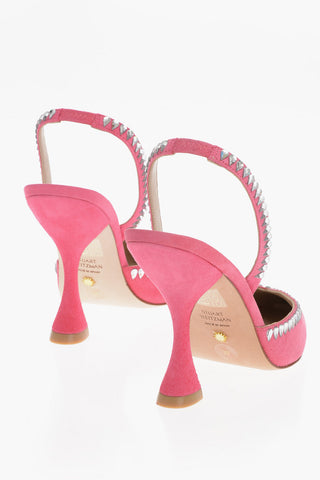 Suede Leather sandals With Rhinestones details 10 cm