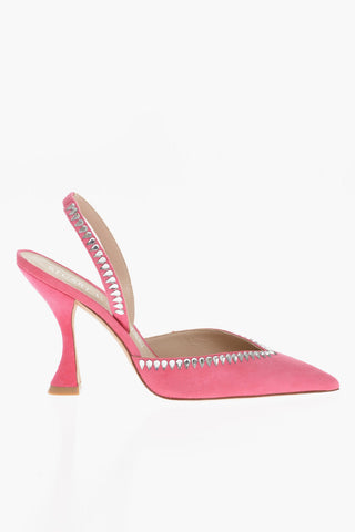 Suede Leather sandals With Rhinestones details 10 cm