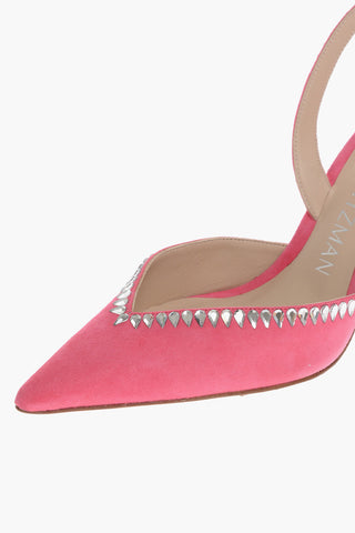 Suede Leather sandals With Rhinestones details 10 cm