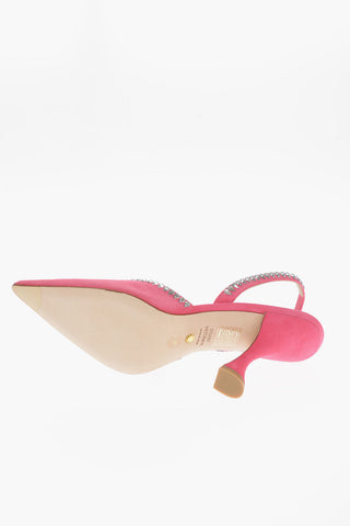 Suede Leather sandals With Rhinestones details 10 cm