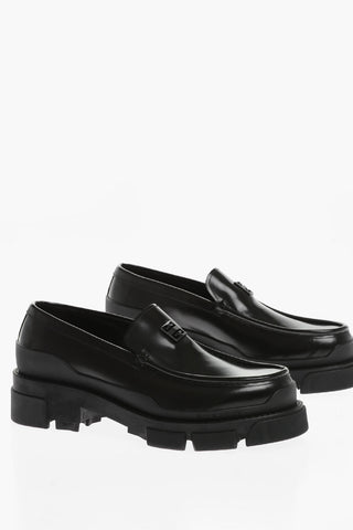 Brushed Leather Loafers With Tank Sole