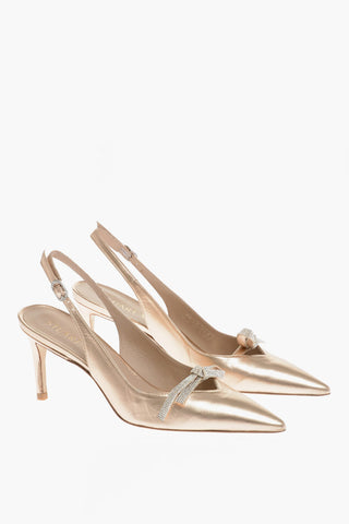 Metallic Leather Sandals With Rhinestones Detail 8 cm