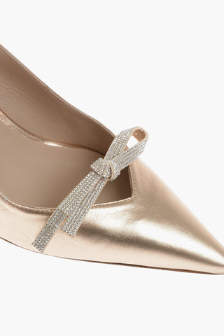 Metallic Leather Sandals With Rhinestones Detail 8 cm