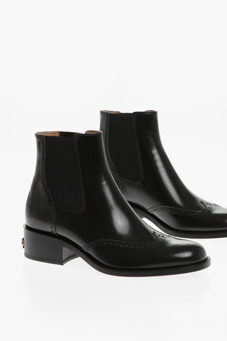 Leather Chelsea Boots With Brogue Detail