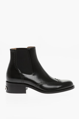 Leather Chelsea Boots With Brogue Detail
